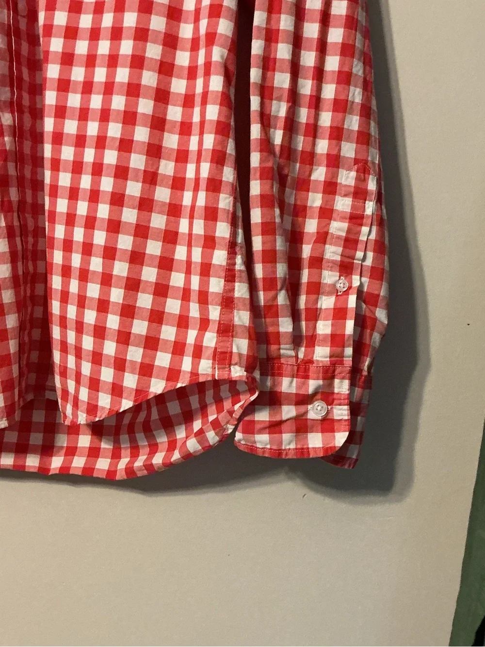 J. Crew Red and White Gingham Button-Down Shirt-See Descript